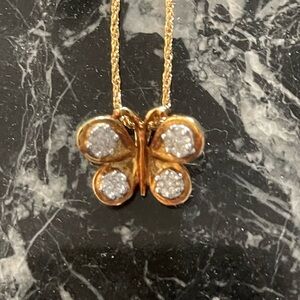 14K Gold Diamond Butterfly Pendant Necklace